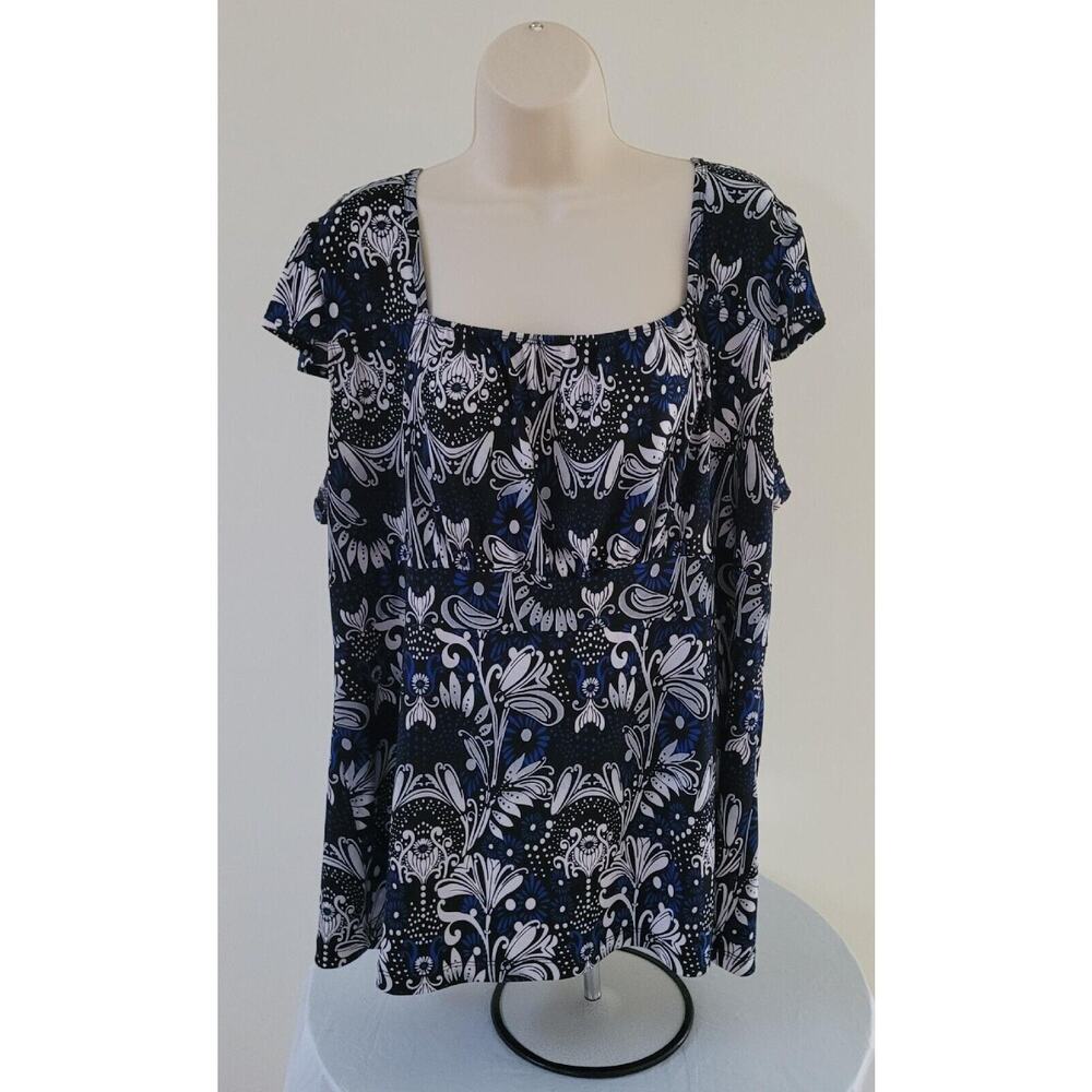 SUZIE IN THE CITY Women's Floral Print, Knit, Cap Sleeves Pull-over Top--Sz 3X